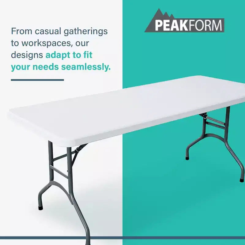 Table de banquet polyvalente Peakform, pliante, légère, durable, avec base sécurisée, pour événements intérieurs et extérieurs, 1,80 m, blanche