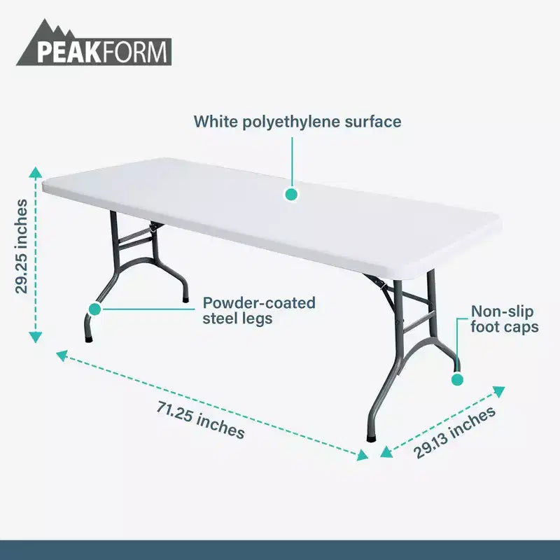 Table de banquet polyvalente Peakform, pliante, légère, durable, avec base sécurisée, pour événements intérieurs et extérieurs, 1,80 m, blanche