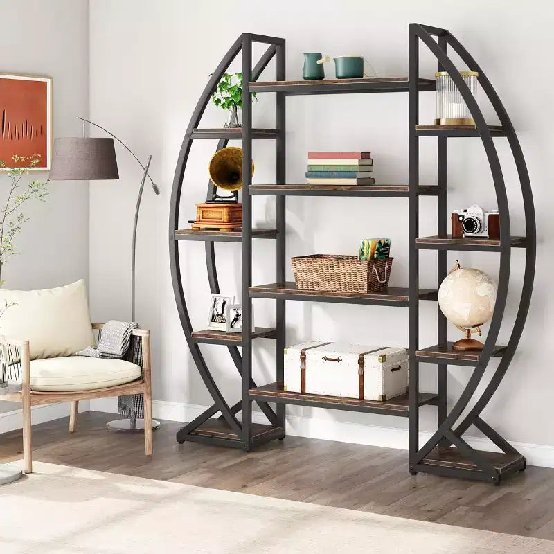 Étagère à livres ovale Lantine à 5 niveaux, triple largeur