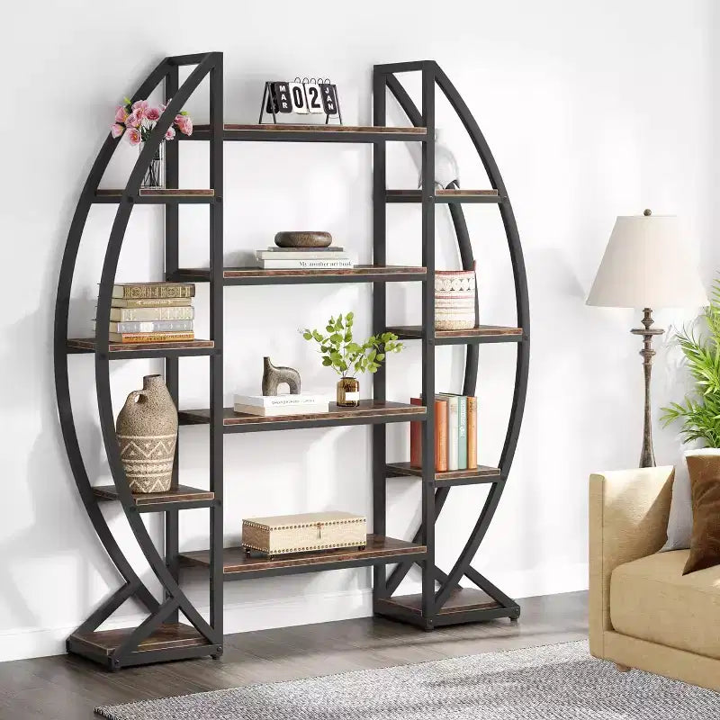 Étagère à livres ovale Lantine à 5 niveaux, triple largeur
