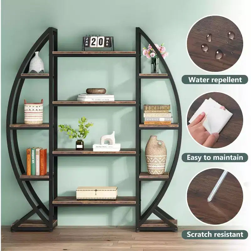 Étagère à livres ovale Lantine à 5 niveaux, triple largeur