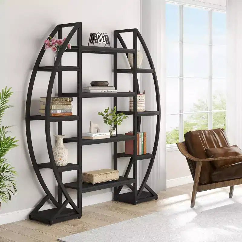 Étagère à livres ovale Lantine à 5 niveaux, triple largeur
