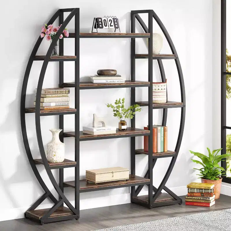Étagère à livres ovale Lantine à 5 niveaux, triple largeur