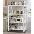 4-Tier Foldable Metal Storage Shelf with Side Hooks Heavy Duty Kitchen Organizer Rack White