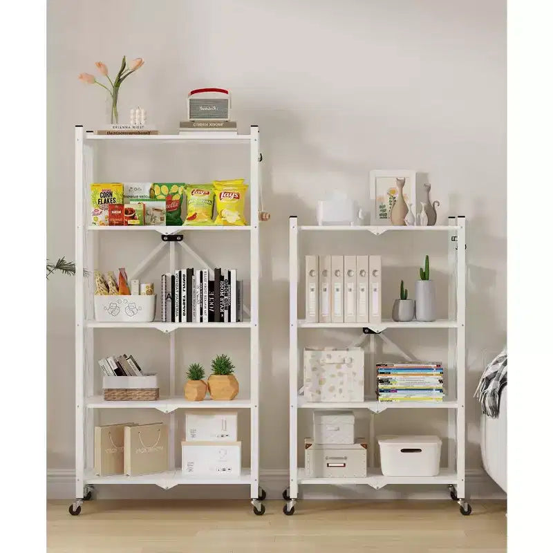 Étagère de rangement pliable en métal à 4 niveaux avec crochets latéraux, étagère de rangement de cuisine robuste, blanche