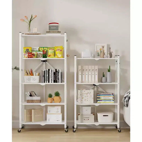 Étagère de rangement pliable en métal à 4 niveaux avec crochets latéraux, étagère de rangement de cuisine robuste, blanche