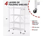 Étagère de rangement pliable en métal à 4 niveaux avec crochets latéraux, étagère de rangement de cuisine robuste, blanche