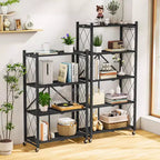 Étagère de Rangement Métallique Pliable à 5 Niveaux avec Roues Verrouillables, Étagère Organiseur en Fil Métallique Robuste, Noir