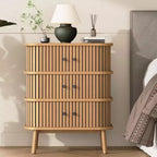 Fluted 3 Drawers Nightstand with Sliding Door
