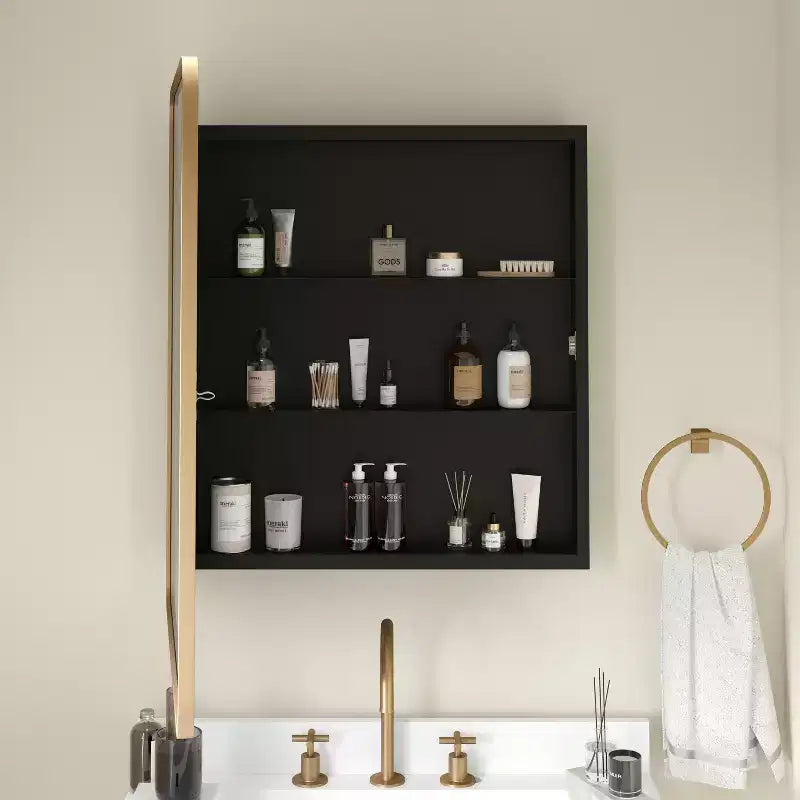 Armoire de toilette Emma et Oliver Jackie à cadre métallique avec design encastré réversible et miroir biseauté et arrondi