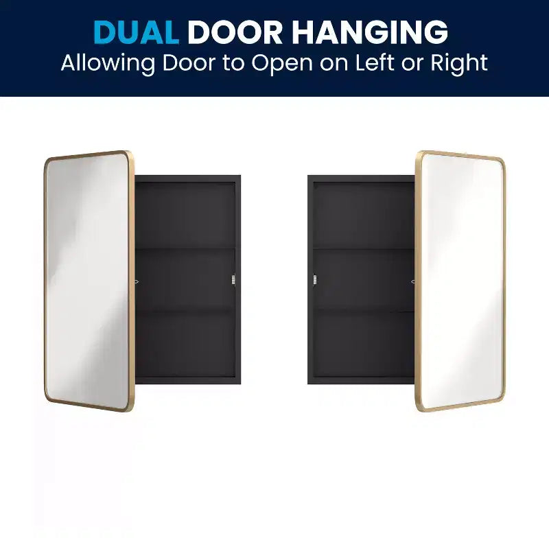 Armoire de toilette Emma et Oliver Jackie à cadre métallique avec design encastré réversible et miroir biseauté et arrondi