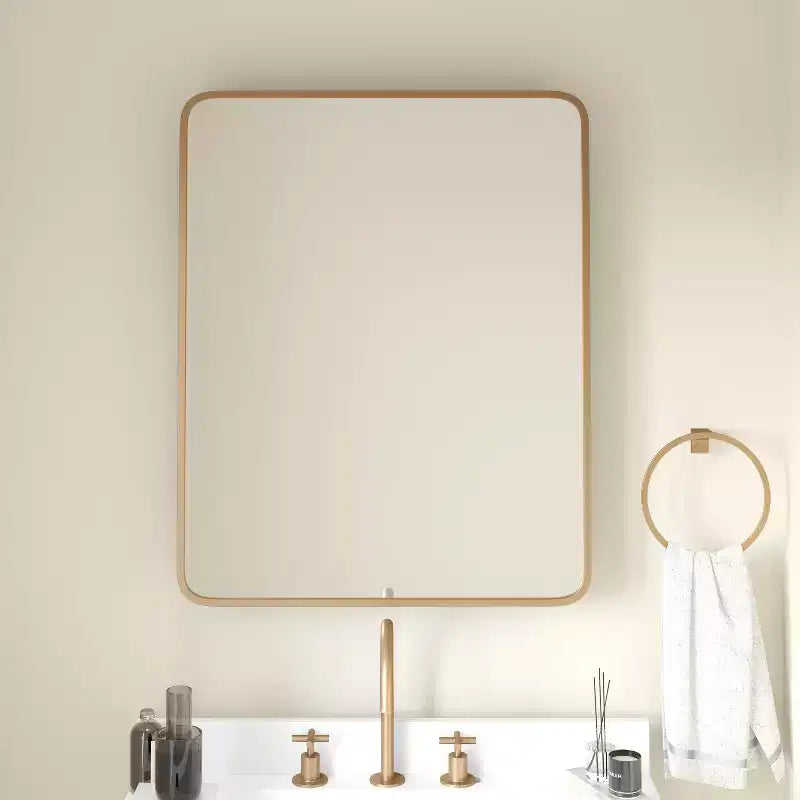 Emma and Oliver Jackie Metal Framed Bathroom Medicine Cabinet with Reversible, Recessed Design and Beveled Rounded Mirror