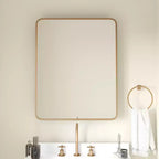 Emma and Oliver Jackie Metal Framed Bathroom Medicine Cabinet with Reversible, Recessed Design and Beveled Rounded Mirror
