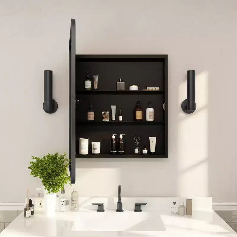 Armoire à pharmacie de salle de bain encastrée Flash Furniture Jolie avec miroir biseauté arrondi et cadre en métal réversible