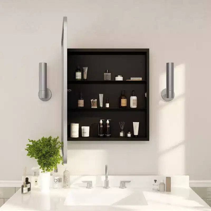 Armoire à pharmacie de salle de bain encastrée Flash Furniture Jolie avec miroir biseauté arrondi et cadre en métal réversible