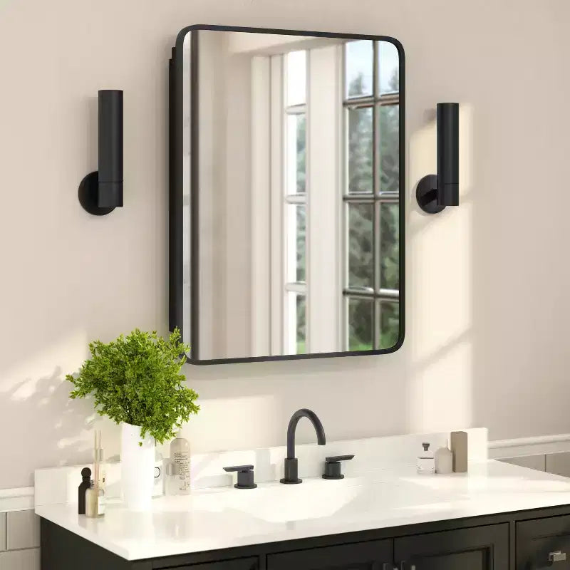 Armoire à pharmacie de salle de bain encastrée Flash Furniture Jolie avec miroir biseauté arrondi et cadre en métal réversible