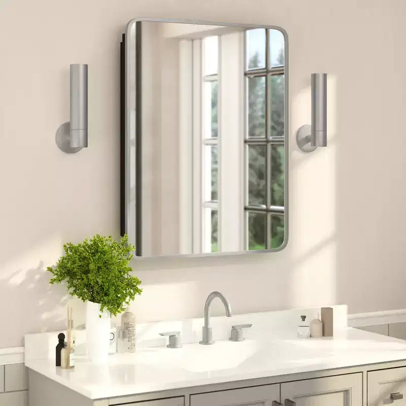 Armoire à pharmacie de salle de bain encastrée Flash Furniture Jolie avec miroir biseauté arrondi et cadre en métal réversible