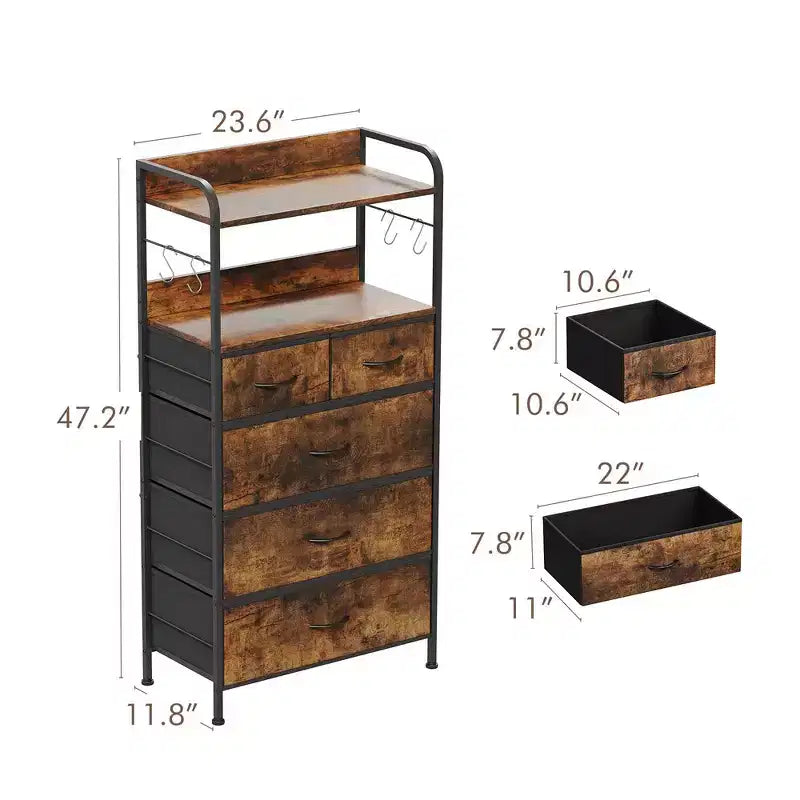 Commode de chambre à 5 tiroirs, Petites commodes et chiffonnniers, Meuble de rangement vertical avec tiroirs en tissu