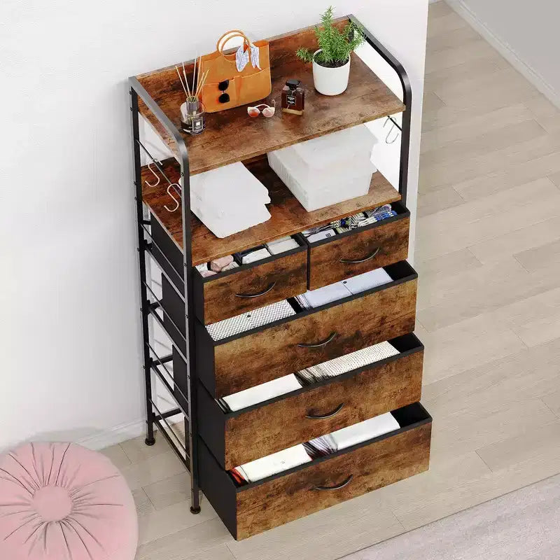 Commode de chambre à 5 tiroirs, Petites commodes et chiffonnniers, Meuble de rangement vertical avec tiroirs en tissu