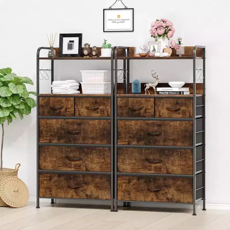 Commode de chambre à 5 tiroirs, Petites commodes et chiffonnniers, Meuble de rangement vertical avec tiroirs en tissu