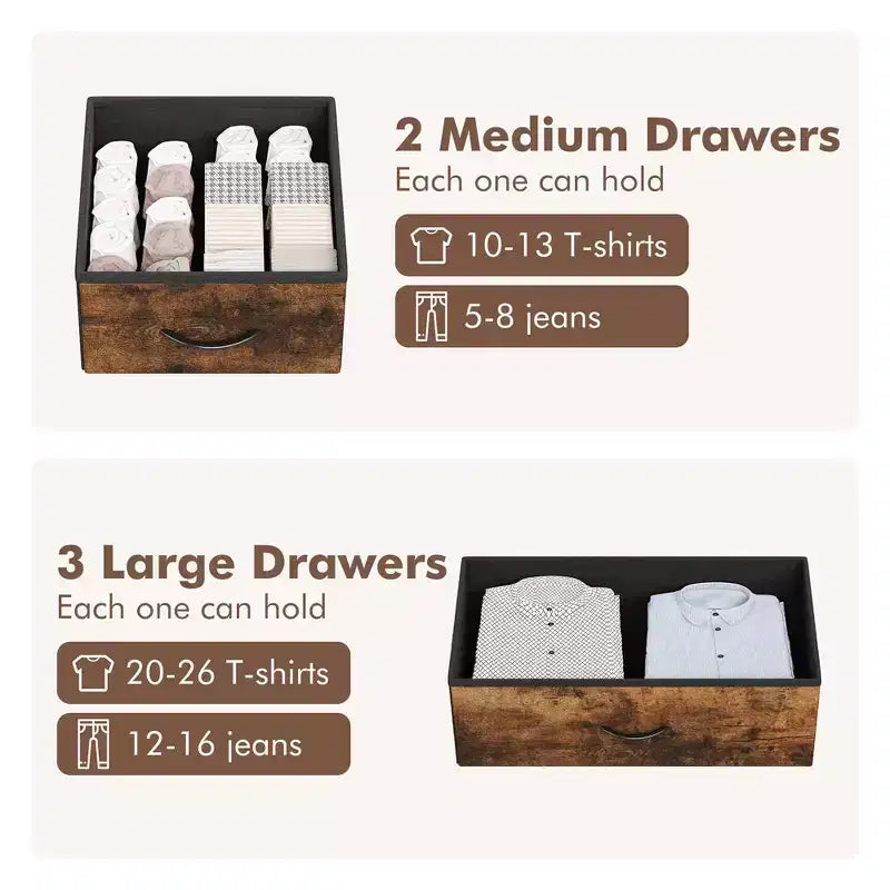 Commode de chambre à 5 tiroirs, Petites commodes et chiffonnniers, Meuble de rangement vertical avec tiroirs en tissu