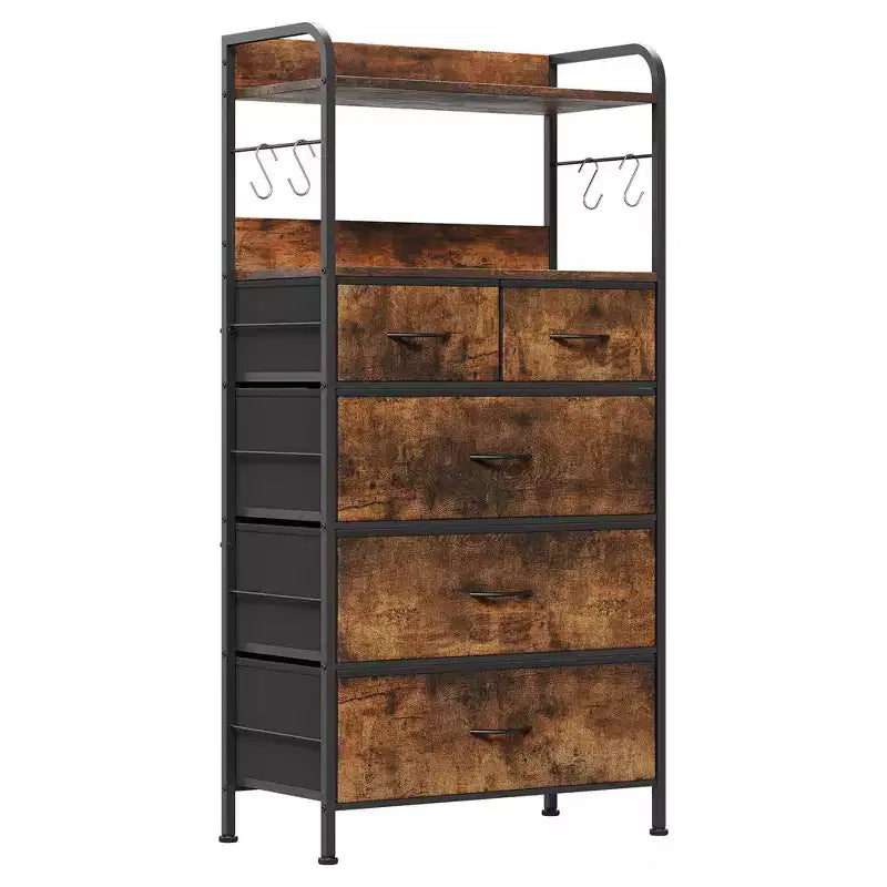 Commode de chambre à 5 tiroirs, Petites commodes et chiffonnniers, Meuble de rangement vertical avec tiroirs en tissu