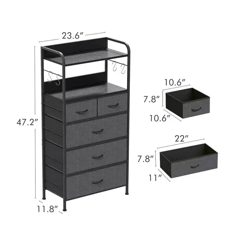 Commode de chambre à 5 tiroirs, Petites commodes et chiffonnniers, Meuble de rangement vertical avec tiroirs en tissu