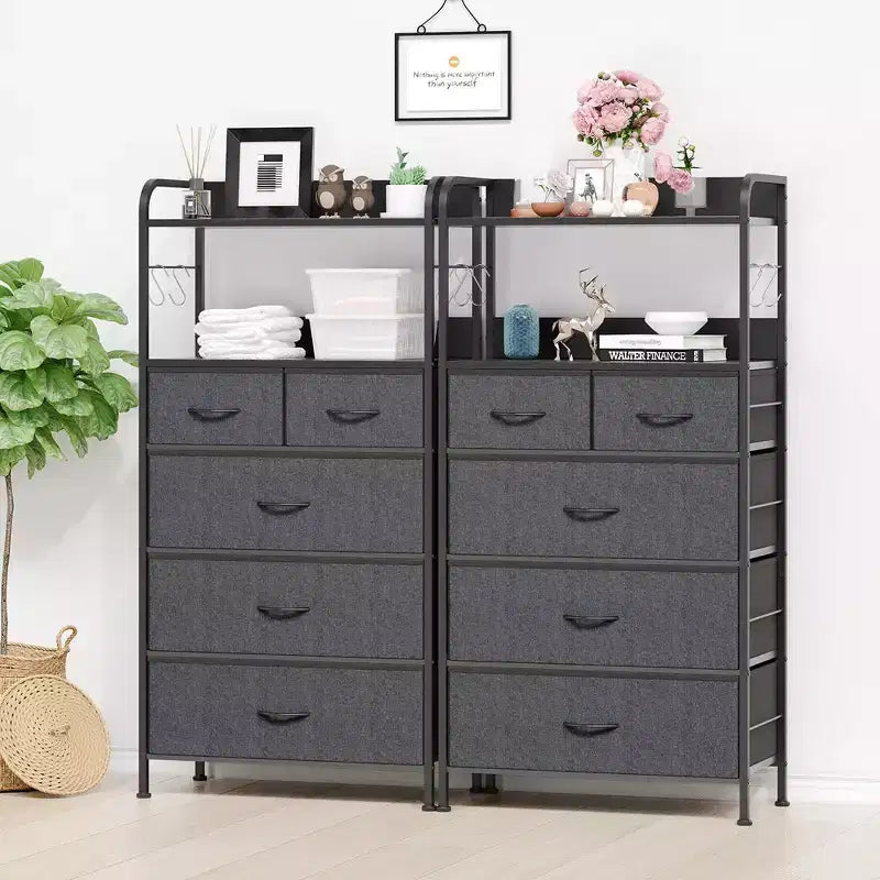 Commode de chambre à 5 tiroirs, Petites commodes et chiffonnniers, Meuble de rangement vertical avec tiroirs en tissu