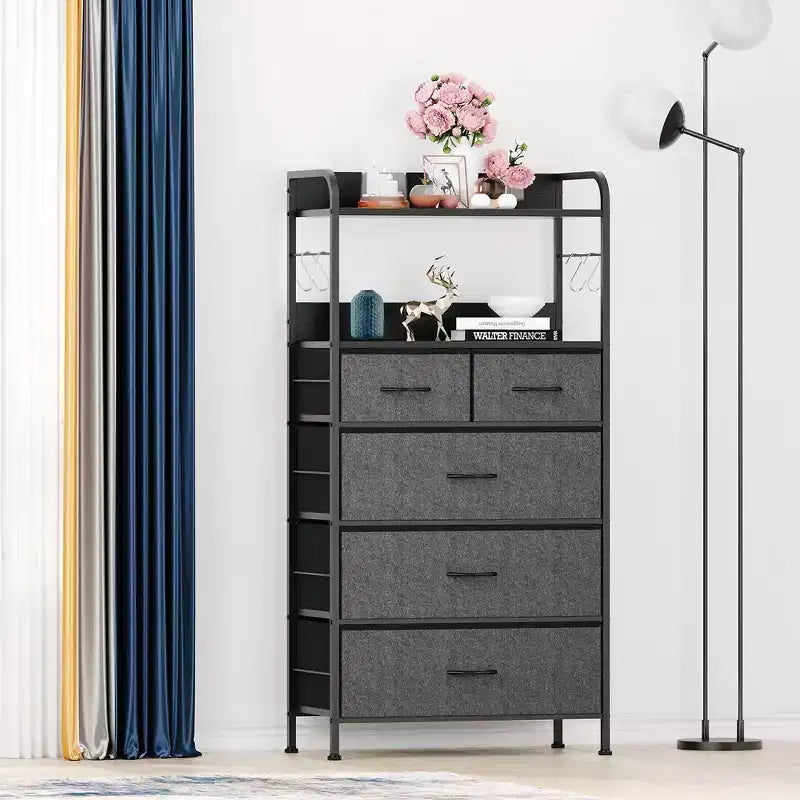 Commode de chambre à 5 tiroirs, Petites commodes et chiffonnniers, Meuble de rangement vertical avec tiroirs en tissu