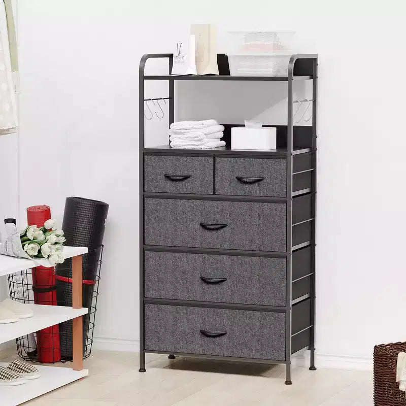 Commode de chambre à 5 tiroirs, Petites commodes et chiffonnniers, Meuble de rangement vertical avec tiroirs en tissu