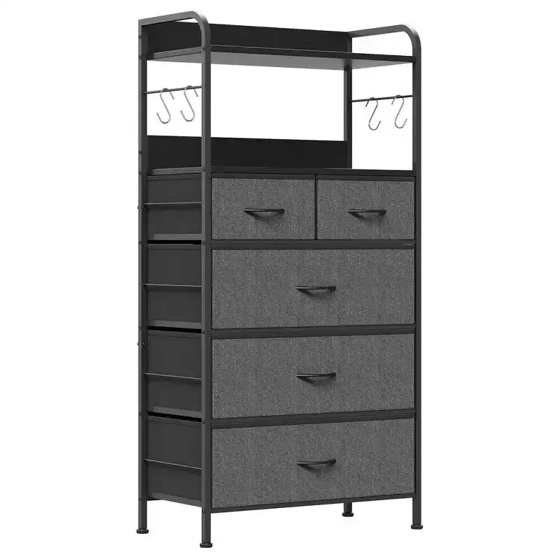 Commode de chambre à 5 tiroirs, Petites commodes et chiffonnniers, Meuble de rangement vertical avec tiroirs en tissu