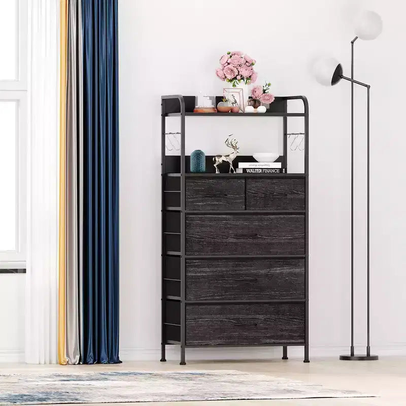Commode de chambre à 5 tiroirs, Petites commodes et chiffonnniers, Meuble de rangement vertical avec tiroirs en tissu