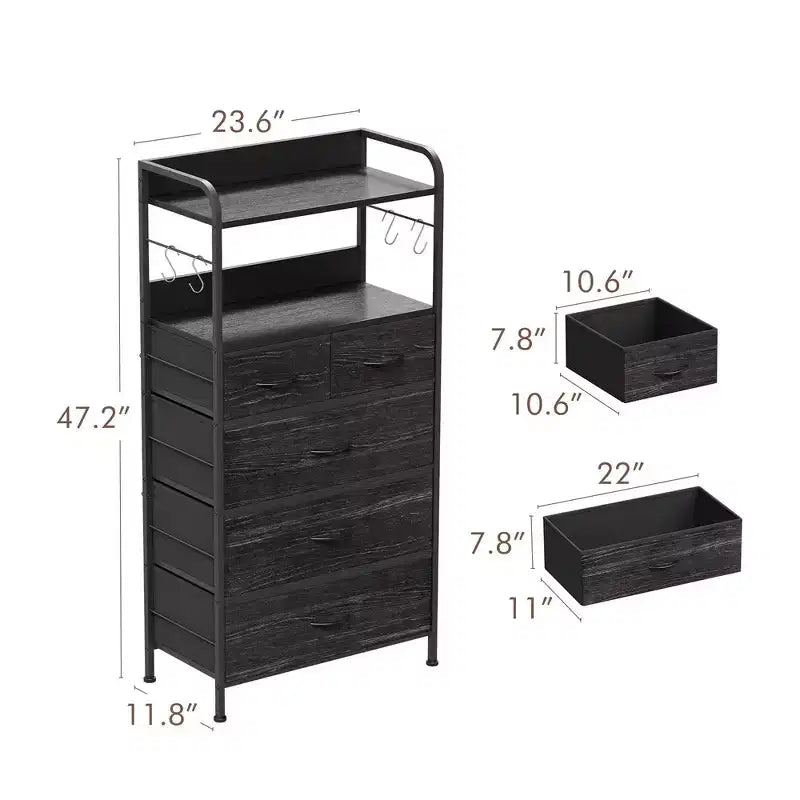 Commode de chambre à 5 tiroirs, Petites commodes et chiffonnniers, Meuble de rangement vertical avec tiroirs en tissu