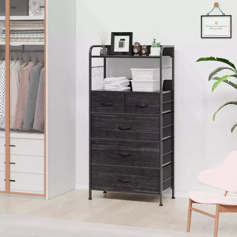Commode de chambre à 5 tiroirs, Petites commodes et chiffonnniers, Meuble de rangement vertical avec tiroirs en tissu