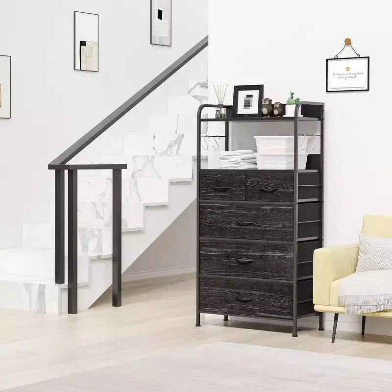Commode de chambre à 5 tiroirs, Petites commodes et chiffonnniers, Meuble de rangement vertical avec tiroirs en tissu