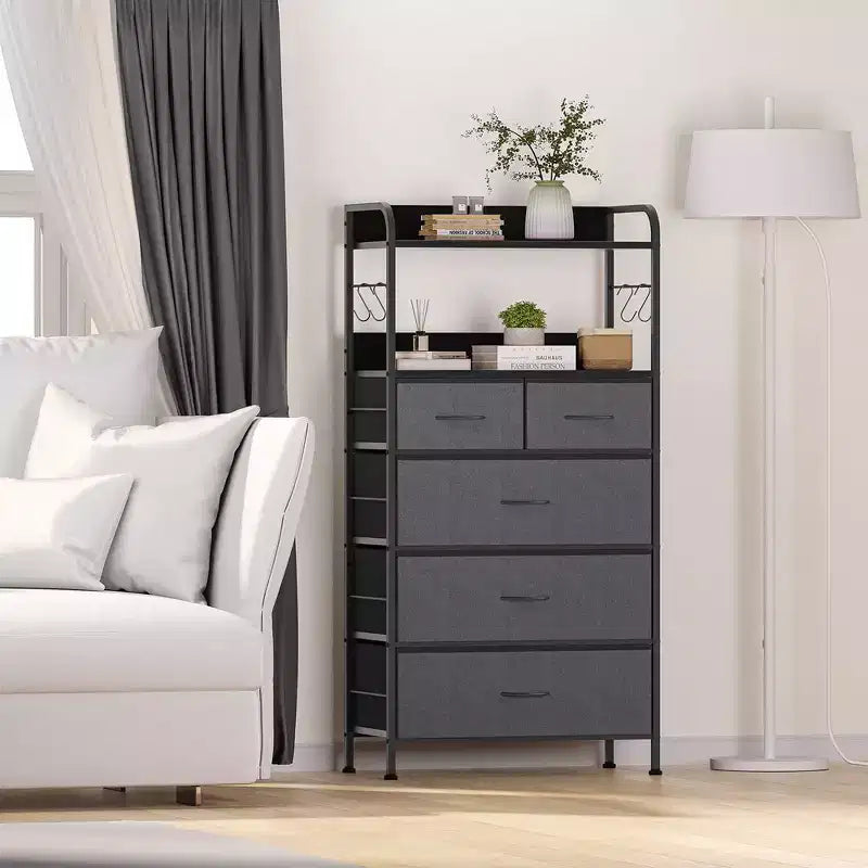 Commode de chambre à 5 tiroirs, Petites commodes et chiffonnniers, Meuble de rangement vertical avec tiroirs en tissu