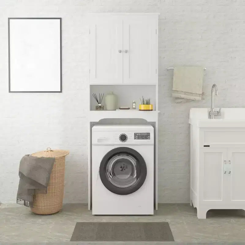 Armoire de Rangement WC, Étagère de Rangement Gain de Place pour Salle de Bain, Meuble de Rangement Autoportant pour Salle de Bain avec 2 Portes et Étagère Ouverte