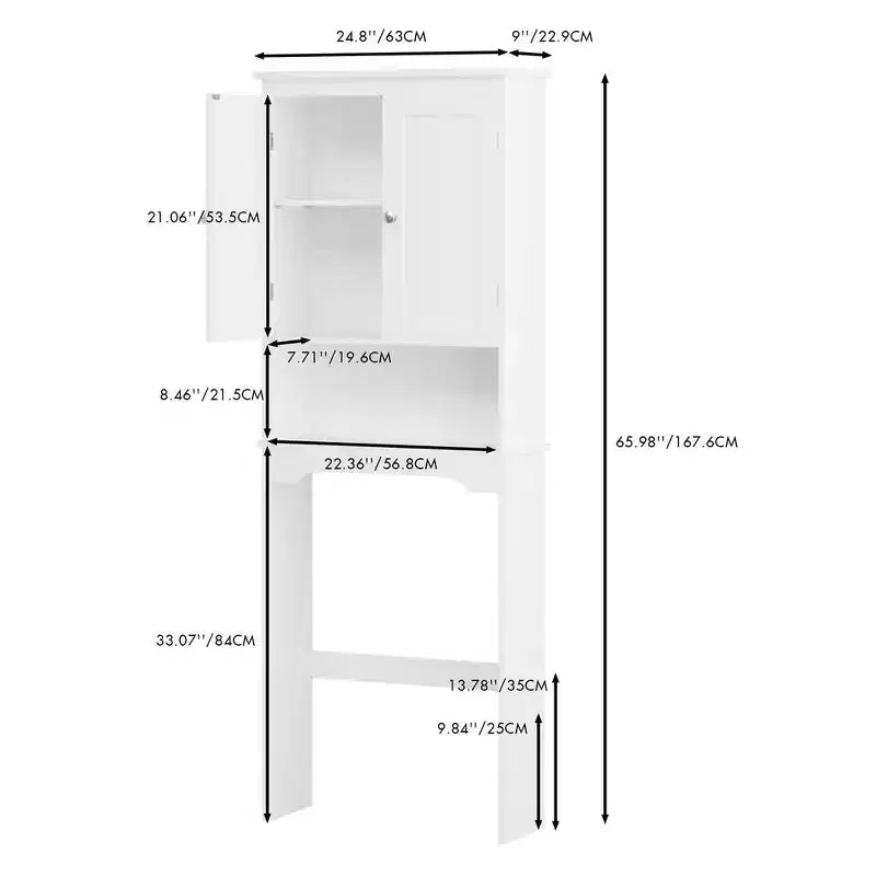 Armoire de Rangement WC, Étagère de Rangement Gain de Place pour Salle de Bain, Meuble de Rangement Autoportant pour Salle de Bain avec 2 Portes et Étagère Ouverte