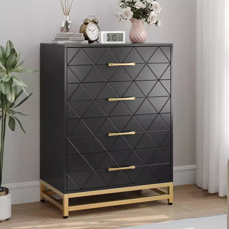 Commode de chambre avec 4 tiroirs, chiffonnier avec poignée en métal, cadre robuste, meuble de chambre moderne