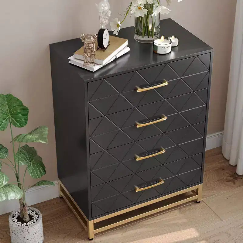 Commode de chambre avec 4 tiroirs, chiffonnier avec poignée en métal, cadre robuste, meuble de chambre moderne