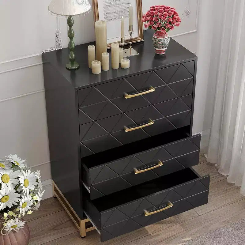 Commode de chambre avec 4 tiroirs, chiffonnier avec poignée en métal, cadre robuste, meuble de chambre moderne