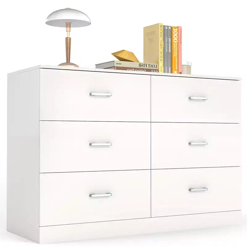 Commode double 6 tiroirs, en bois, moderne, pour chambre à coucher, blanche