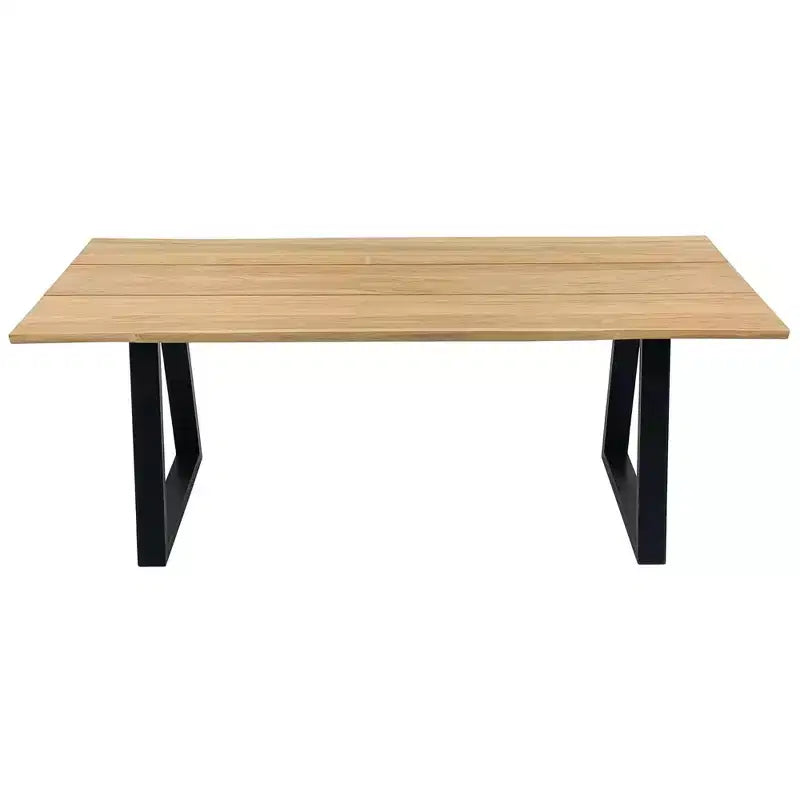 Table de salle à manger d'intérieur ou d'extérieur Nordic Teak 79 Naturel 4-6 Personnes - Beige avec pieds noirs