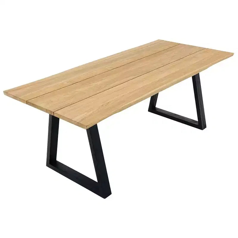 Table de salle à manger d'intérieur ou d'extérieur Nordic Teak 79 Naturel 4-6 Personnes - Beige avec pieds noirs