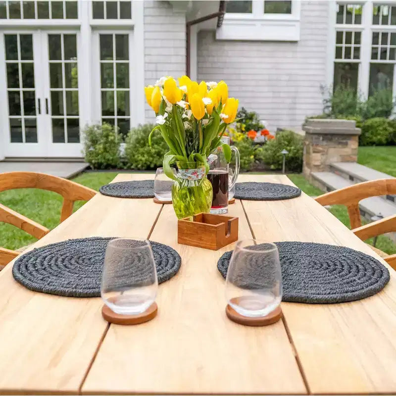 Table de salle à manger d'intérieur ou d'extérieur Nordic Teak 79 Naturel 4-6 Personnes - Beige avec pieds noirs