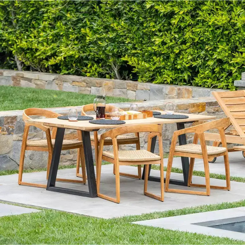 Table de salle à manger d'intérieur ou d'extérieur Nordic Teak 79 Naturel 4-6 Personnes - Beige avec pieds noirs