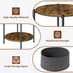 Lot de 2 tables d'appoint industrielles rondes avec paniers de rangement en tissu
