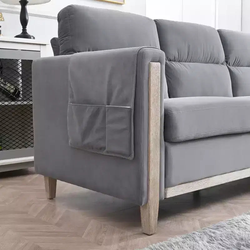 GDFStudio Addison Canapé 3 places 80 avec poches latérales et pieds en bois d'hévéa