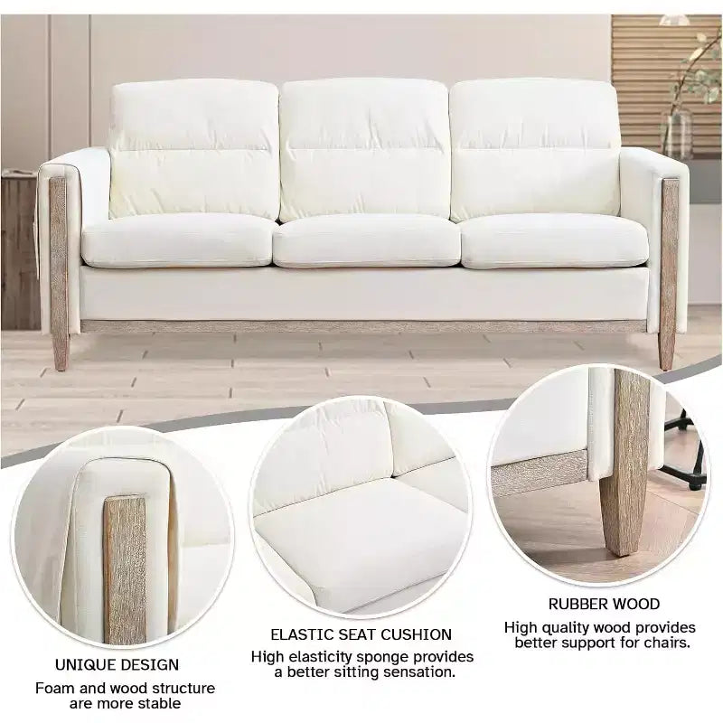GDFStudio Addison Canapé 3 places 80 avec poches latérales et pieds en bois d'hévéa