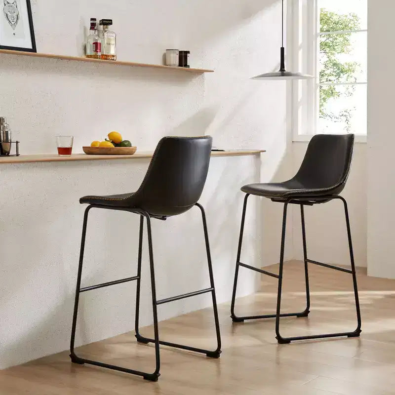 JIONJOY Lot de 2 tabourets de bar en métal noir de 73,7 cm avec assise en similicuir